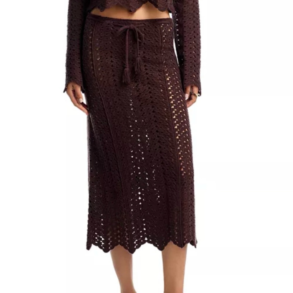 Bloomingdale's Dark Brown Crochet Midi Skirt